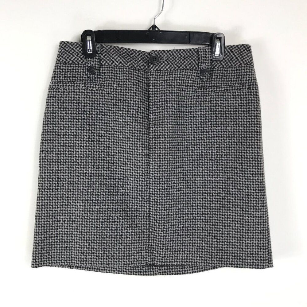 Eddie Bauer Wool Blend Skirt Women's Size 6 Petite Houndstooth Pockets Lined